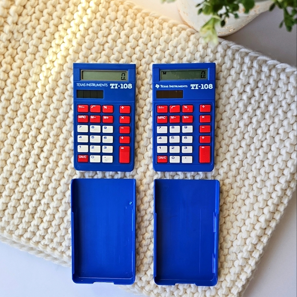 Lot (2) Texas Instruments TI-108 Solar Powered Calculators School Educational